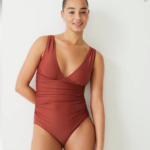 🆕 J. Crew Sexy V One Piece Red Brown Clay Swimsuit Plus 22 NEW NWT Blogger - Picture 14 of 15